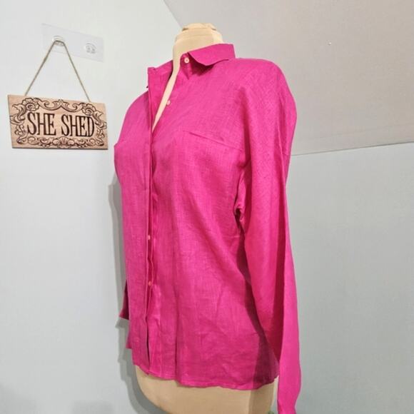 Baird Irish Handkerchief Linen Vibrant Fuchsia Barbie Pink Long Sleeve Top M - Picture 4 of 11